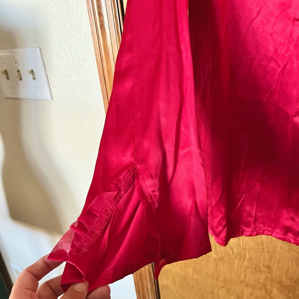 Vintage 1990s Crossing Pointe Red Silk Blouse Size XL Romantic Ruffle Detail - Picture 7 of 7